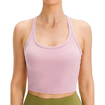 Lavento Women's Racerback Sports Bra Yoga Crop Top with Built in Bra (4, Brushed Pink)