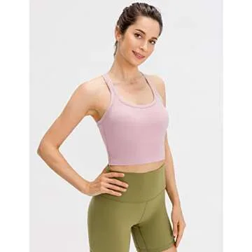 Lavento Women's Racerback Sports Bra Yoga Crop Top with Built in Bra (4, Brushed Pink)
