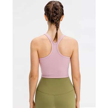 Lavento Women's Racerback Sports Bra Yoga Crop Top with Built in Bra (4, Brushed Pink)