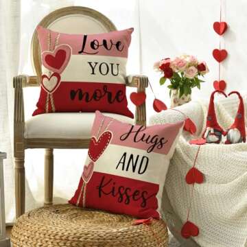 AVOIN Valentine's Day Hugs and Kisses Pillow Covers Set