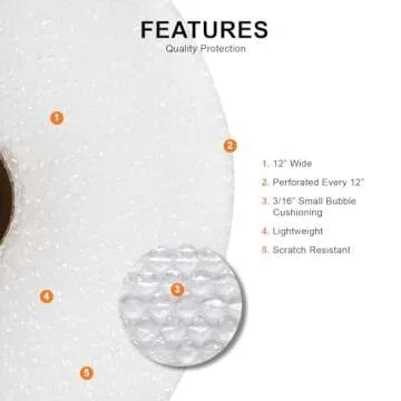 AVG Packaging Small Bubble Wrap - Bulk Bubble Wrap Roll for Moving & Shipping - Heavy Duty Packing Wrap, Perforated Every 12" (175' x 3/16" x 12")