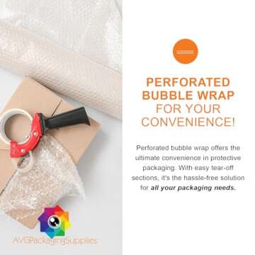 AVG Packaging Small Bubble Wrap - Bulk Bubble Wrap Roll for Moving & Shipping - Heavy Duty Packing Wrap, Perforated Every 12" (175' x 3/16" x 12")