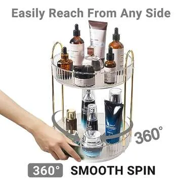 Asayuee 360 Rotating Makeup Organizer,2 Tier Large Capacity Make Up Organizers and Storage,Skincare Perfume Vanity Organizers,Bathroom Cosmetics Storage Organizer Countertop(Clear-2 Tier)