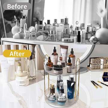 Asayuee 360 Rotating Makeup Organizer,2 Tier Large Capacity Make Up Organizers and Storage,Skincare Perfume Vanity Organizers,Bathroom Cosmetics Storage Organizer Countertop(Clear-2 Tier)