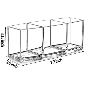 Tasybox Clear Makeup Brush Holder Organizer, 3 Slot Acrylic Brushes Storage, Eyeliners Eyebrow Pencil Display Case