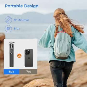 Selfie Stick Travel Tripod for Cell Phone with Remote Control and Phone Holder, Extendable Selfie Stick for iPhone, iPhone Tripod for Video Recording, Cell Phone Tripod Stand, 50 Inch, Black