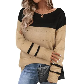 Zeagoo Crochet Tops for Women Fall Lightweight Fashion Outfits 2024 Long Sleeve Off Shoulder Sweater...