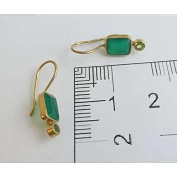 Green Onyx and Peridot Gold Plated Sterling Silver Drop Earrings - Handmade Natural Real Gemstone Jewellery Gift Ideas for Women - Birthday Gift pendientes verdes para mujer (Green Onyx and Peridot)
