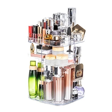 DreamGenius 360 Rotating Makeup Organizer, DIY Adjustable Makeup Carousel Spinning Holder Storage Rack, Large Capacity Make up Caddy Shelf Cosmetics Organizer Box, Best for Countertop, Square