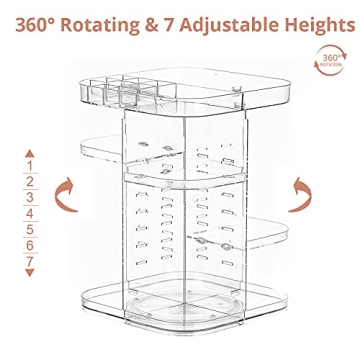 DreamGenius 360 Rotating Makeup Organizer, DIY Adjustable Makeup Carousel Spinning Holder Storage Rack, Large Capacity Make up Caddy Shelf Cosmetics Organizer Box, Best for Countertop, Square