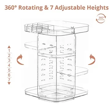 DreamGenius 360 Rotating Makeup Organizer, DIY Adjustable Makeup Carousel Spinning Holder Storage Rack, Large Capacity Make up Caddy Shelf Cosmetics Organizer Box, Best for Countertop, Square