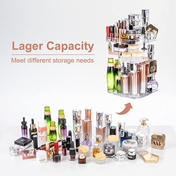 DreamGenius 360 Rotating Makeup Organizer, DIY Adjustable Makeup Carousel Spinning Holder Storage Rack, Large Capacity Make up Caddy Shelf Cosmetics Organizer Box, Best for Countertop, Square