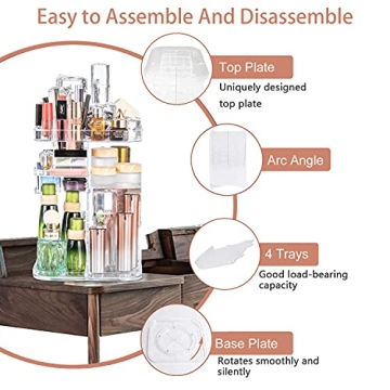DreamGenius 360 Rotating Makeup Organizer, DIY Adjustable Makeup Carousel Spinning Holder Storage Rack, Large Capacity Make up Caddy Shelf Cosmetics Organizer Box, Best for Countertop, Square
