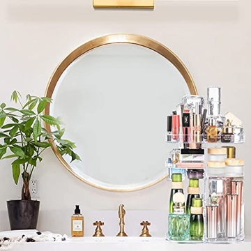 DreamGenius 360 Rotating Makeup Organizer, DIY Adjustable Makeup Carousel Spinning Holder Storage Rack, Large Capacity Make up Caddy Shelf Cosmetics Organizer Box, Best for Countertop, Square