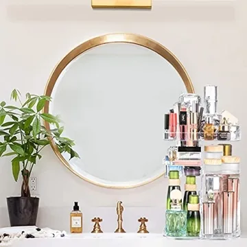 DreamGenius 360 Rotating Makeup Organizer, DIY Adjustable Makeup Carousel Spinning Holder Storage Rack, Large Capacity Make up Caddy Shelf Cosmetics Organizer Box, Best for Countertop, Square