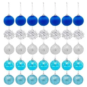 Juvale 35-Piece Mini Christmas Ornaments - Shatterproof Blue & Silver Christmas Ornaments, 1.8 Inch Christmas Balls, Glitter Ornaments for Hanging on Indoor & Outdoor Christmas Trees