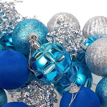Juvale 35-Piece Mini Christmas Ornaments - Shatterproof Blue & Silver Christmas Ornaments, 1.8 Inch Christmas Balls, Glitter Ornaments for Hanging on Indoor & Outdoor Christmas Trees