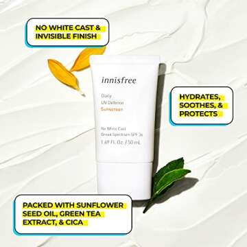 innisfree Daily UV Defense Sunscreen SPF 36: Non-Greasy Lotion with No White Cast Broad Spectrum Protection,2 Count (Pack of 1), 3.38 fl. oz.