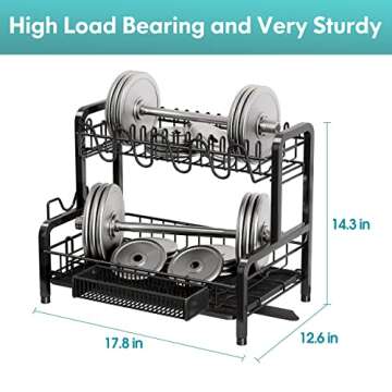 BOOSINY Dish Drying Rack and Drainboard Set for Kitchen Counter, 2 Tier Large Stainless Steel Sink Organizer Dish Racks with Cups Holder, Utensil Holder, Dish Strainer Shelf (Black)