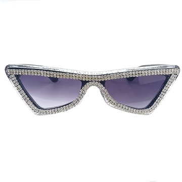 Fashion Diamond Cat Eye Sunglasses for Women Rhinestone Sun Glasses Small Triangle Vintage bling Shi...
