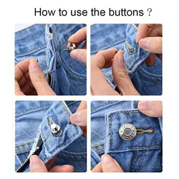6 Sets Button Pins for Jeans, Jean Button Pins for Loose Jeans, No Sew and No Tools Instant Replacem...