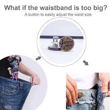 6 Sets Button Pins for Jeans, Jean Button Pins for Loose Jeans, No Sew and No Tools Instant Replacement Pant Buttons, Removable Buttons (Style2)