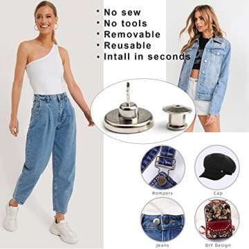 6 Sets Button Pins for Jeans, Jean Button Pins for Loose Jeans, No Sew and No Tools Instant Replacement Pant Buttons, Removable Buttons (Style2)
