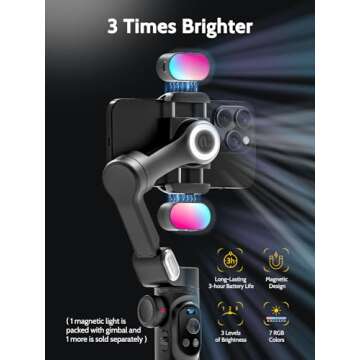 AOCHUAN 3-Axis Gimbal Stabilizer for Smartphone w/RGB Magnetic Fill Light - Foldable iPhone Gimbal w...