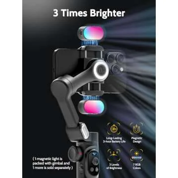 AOCHUAN 3-Axis Gimbal Stabilizer for Smartphone w/RGB Magnetic Fill Light - Foldable iPhone Gimbal w...