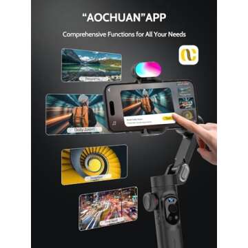 AOCHUAN 3-Axis Gimbal Stabilizer for Smartphone w/RGB Magnetic Fill Light - Foldable iPhone Gimbal w/Upgraded Face Tracking - Vlog Recording - Smart X Pro Kit