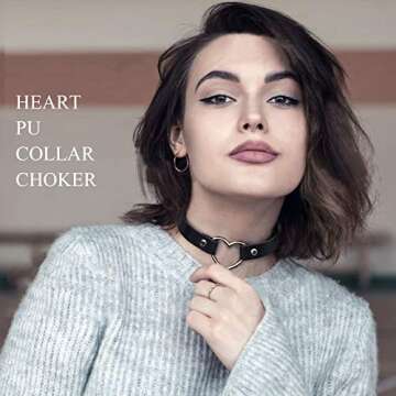 MJartoria Gothic Jewelry-Goth Leather PU Choker Necklaces for Women-Heart Punk Rock Adjustable Black Choker Necklaces (2Pcs Black Heart)