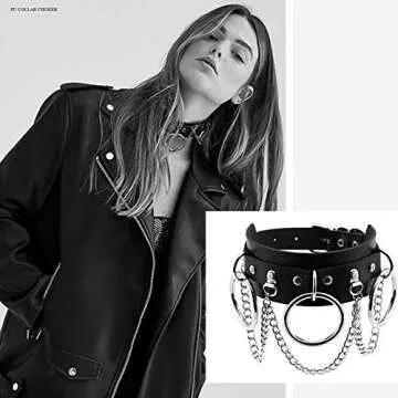 MJartoria Gothic Jewelry-Goth Leather PU Choker Necklaces for Women-Heart Punk Rock Adjustable Black Choker Necklaces (2Pcs Black Heart)