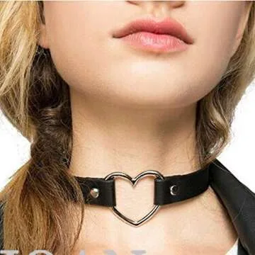 MJartoria Gothic Jewelry-Goth Leather PU Choker Necklaces for Women-Heart Punk Rock Adjustable Black Choker Necklaces (2Pcs Black Heart)