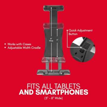 Macally Adjustable Car Headrest Mount - Headrest Tablet Holder for 7” to 10” Tablets - Fits Most Seats with Strong Mounting Clamps - Easy to Use iPad Headrest Mount - Perfect for Kids & Long Trips, 0.5 pounds