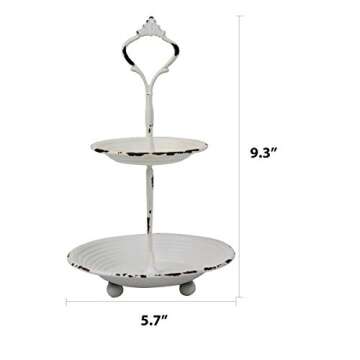 Stonebriar Small 2 Tier Worn White Metal Tray, Rustic Farmhouse Decor, Tiered Jewelry Tray for Vanity or Bathroom, 9.25"