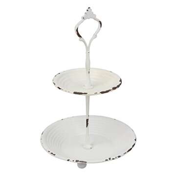 Stonebriar Small 2 Tier Worn White Metal Tray, Rustic Farmhouse Decor, Tiered Jewelry Tray for Vanity or Bathroom, 9.25"