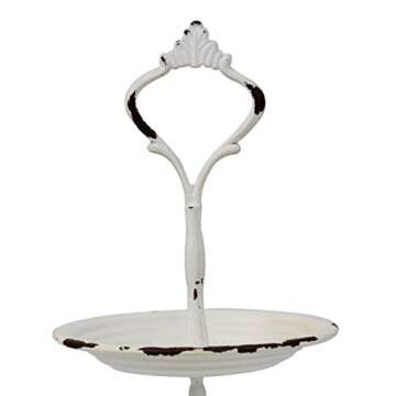 Stonebriar Small 2 Tier Worn White Metal Tray, Rustic Farmhouse Decor, Tiered Jewelry Tray for Vanity or Bathroom, 9.25"