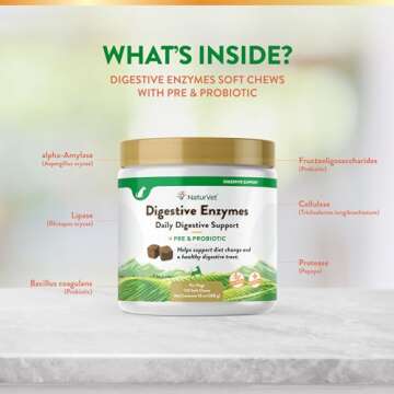 NaturVet – Digestive Enzymes - Plus Probiotics & Prebiotics – Helps Support Diet Change & A Healthy Digestive Tract – for Dogs & Cats (Soft Chews, 120 Count)