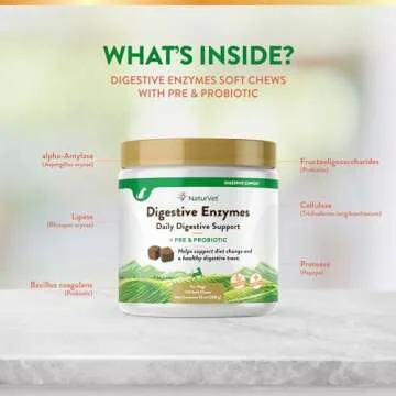 NaturVet – Digestive Enzymes - Plus Probiotics & Prebiotics – Helps Support Diet Change & A Healthy Digestive Tract – for Dogs & Cats (Soft Chews, 120 Count)