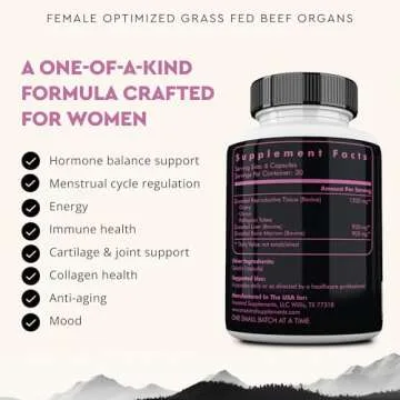 Ancestral Supplements Grass Fed FEM Liver Supplement for Women with Collagen, CoQ10, Vitamin B12, Joint Support Bone Marrow Capsules for Energy, Immunity, Pasture Raised, NonGMO, 500mg Each, 180 Count