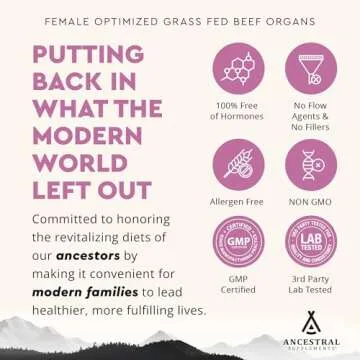 Ancestral Supplements Grass Fed FEM Liver Supplement for Women with Collagen, CoQ10, Vitamin B12, Joint Support Bone Marrow Capsules for Energy, Immunity, Pasture Raised, NonGMO, 500mg Each, 180 Count