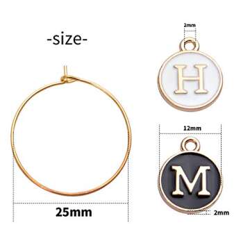 Aylifu 60pcs 25mm Wine Glass Charm Rings Earring Beading Hoop with 52pcs Black & White Letter Beads Charms Enamel Initial Charms