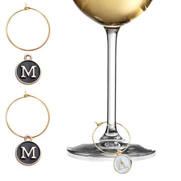 Aylifu 60pcs 25mm Wine Glass Charm Rings Earring Beading Hoop with 52pcs Black & White Letter Beads Charms Enamel Initial Charms