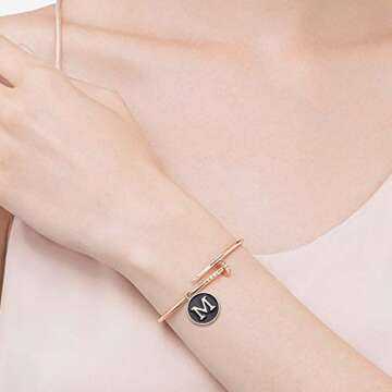 Aylifu 60pcs 25mm Wine Glass Charm Rings Earring Beading Hoop with 52pcs Black & White Letter Beads Charms Enamel Initial Charms