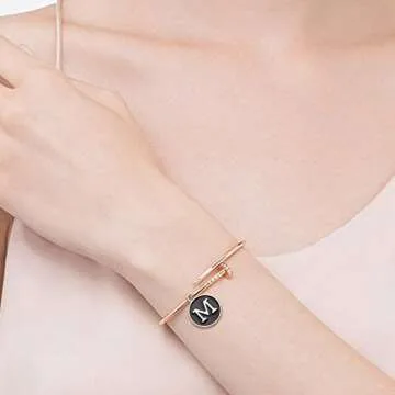 Aylifu 60pcs 25mm Wine Glass Charm Rings Earring Beading Hoop with 52pcs Black & White Letter Beads Charms Enamel Initial Charms