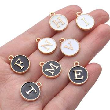 Aylifu 60pcs 25mm Wine Glass Charm Rings Earring Beading Hoop with 52pcs Black & White Letter Beads Charms Enamel Initial Charms