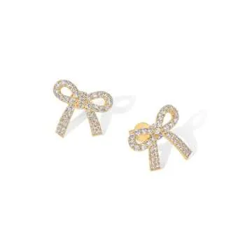 PAVOI 14K Yellow Gold Plated Cubic Zirconia Bow Stud Earrings for Women | Coquette Earring Pair