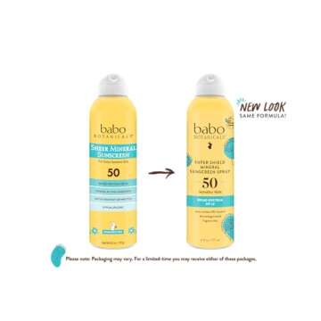 Babo Botanicals Super Shield Mineral Sunscreen Spray SPF 50 - Natural Zinc Oxide & Titanium Dioxide - Extra Sensitive Skin - Water Resistant - Vegan - Fragrance-Free - Air-Powered Spray - For all ages