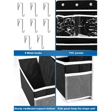 JARLINK 2 Pack Over The Door Hanging Organizer with 5 Large Pockets, Back of Door Storage for Baby Nursery Bathroom Bedroom Kitchen Dorm Closet Pantry Camper RV (Black)