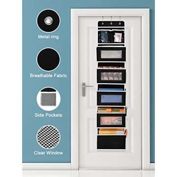 JARLINK 2 Pack Over The Door Hanging Organizer with 5 Large Pockets, Back of Door Storage for Baby Nursery Bathroom Bedroom Kitchen Dorm Closet Pantry Camper RV (Black)